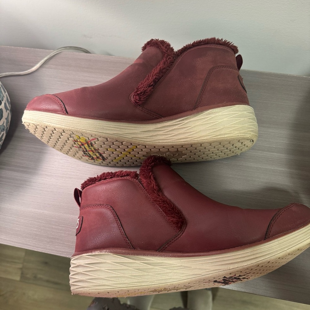 🍂 Ryka Faux Fur-Lined Slip-On Mules in Wine Red — Size 11W - Picture 5 of 8